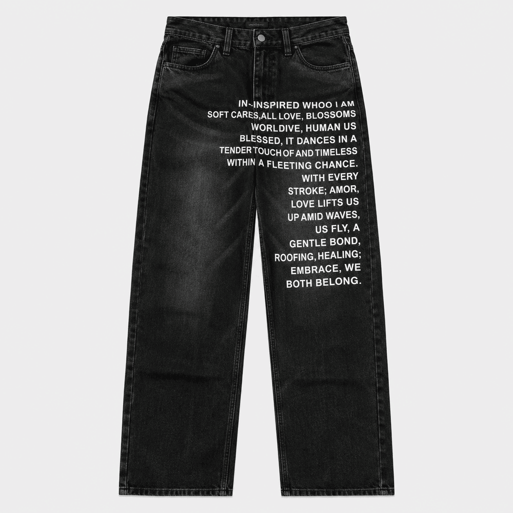 PANTALONES DETROIT INSPIRED "SERMON" TEXT DENIM