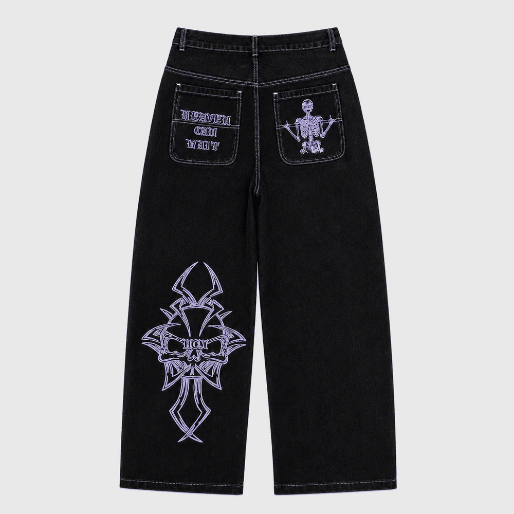Y2K CYBER-GOTH "NEON SKULL" BAGGY JEANS
